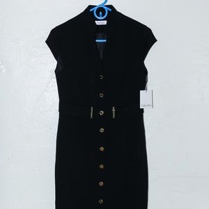 CALVIN KLEIN CAP SLEEVE BELTED BUTTON DRESS